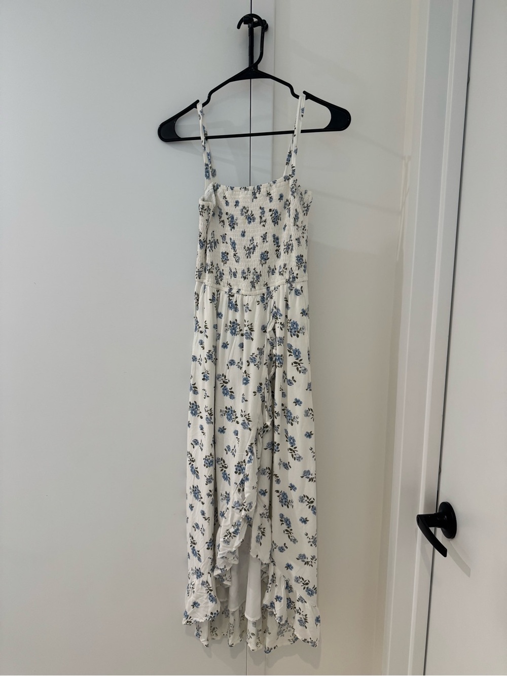 Hollister Cream Maxi Dress with Blue Floral Print